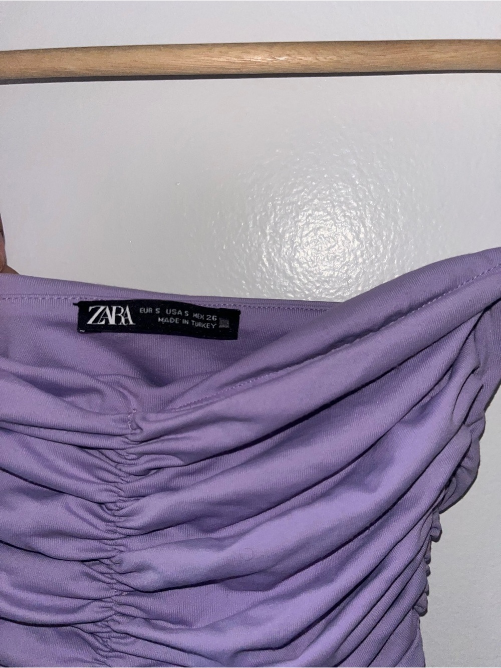 ZARA Lavender Ruched Strapless Dress